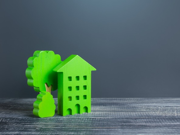 Green wooden house and tree